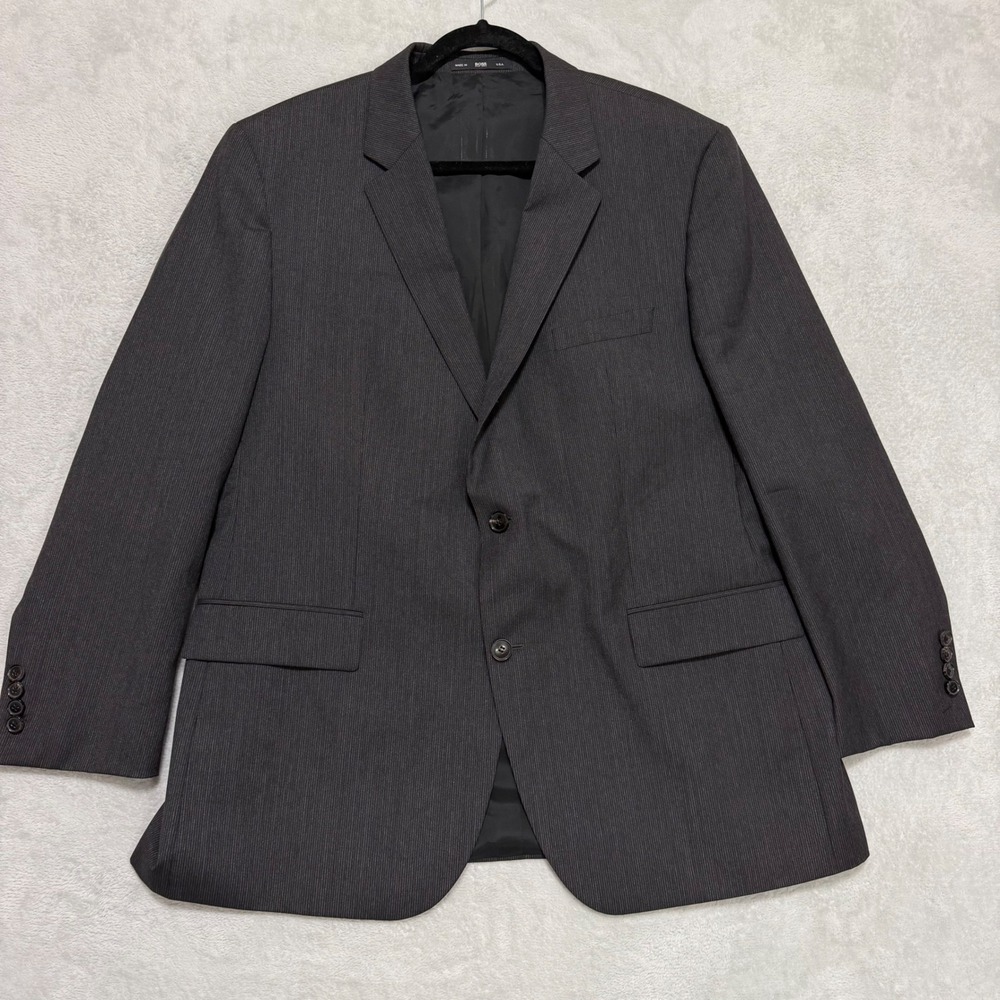 BOSS Hugo Boss Blazer Mens 48R Charcoal Grey Pinstripe The Grand/Central Wool - Picture 2 of 11